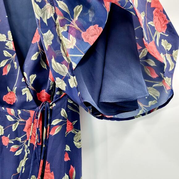 Fame AND Partners Navy Floral Multicolored Bell Sleeve Maxi Wrap Dress Women's S - Picture 7 of 11